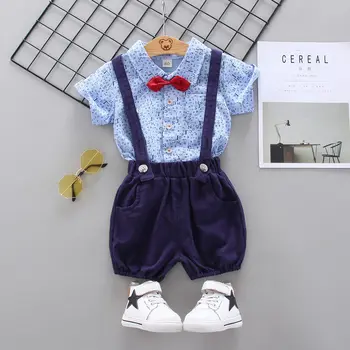 

Summer Baby Boys Clothes Infant Gentleman Print letters Shirt Bib Pants 2pcs/sets Toddler Fashion Garment Children Casual Suits
