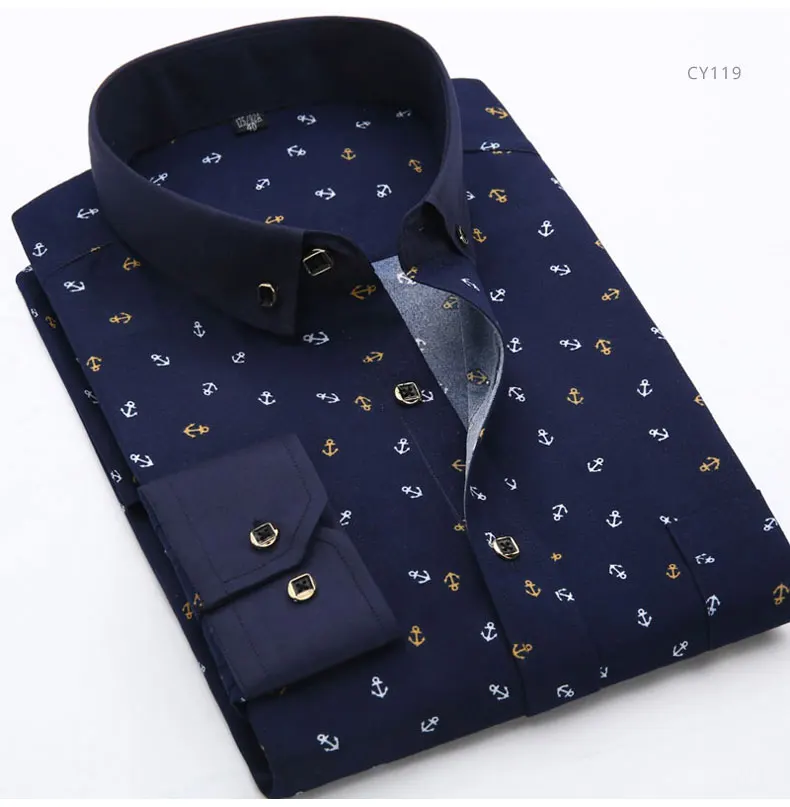 New Fashion Men Printed Floral Long Sleeve Casual Shirt Soft Thin Spring Summer Standard Fit Social Business Dress Shirt For Man