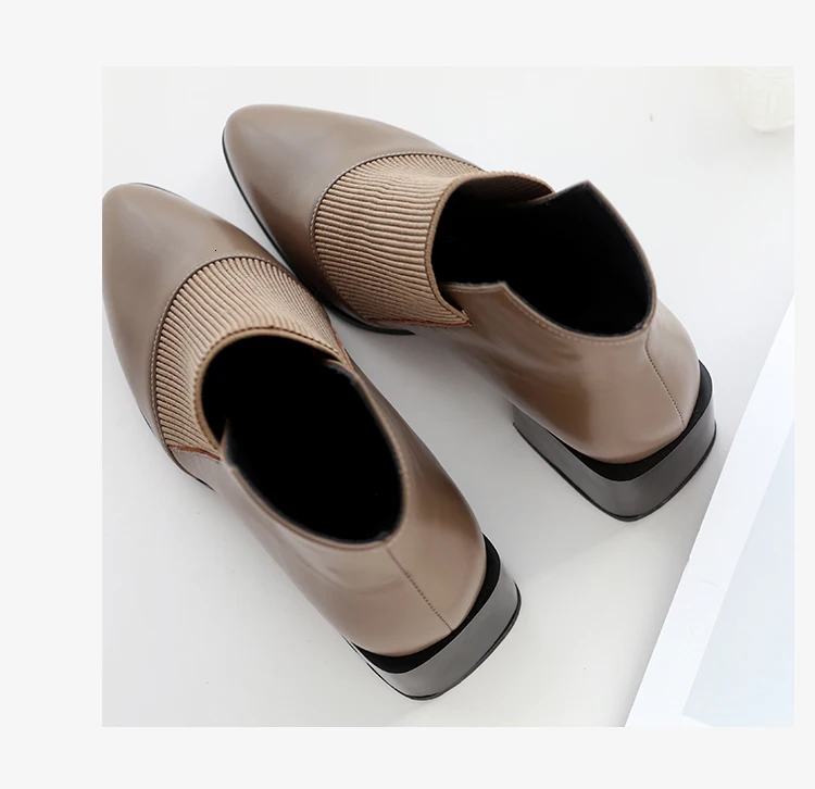 Donna-in/женские ботинки из натуральной кожи на толстом среднем каблуке; эластичная обувь с острым носком; сезон осень-зима; плюшевые ботильоны; цвет коричневый, черный