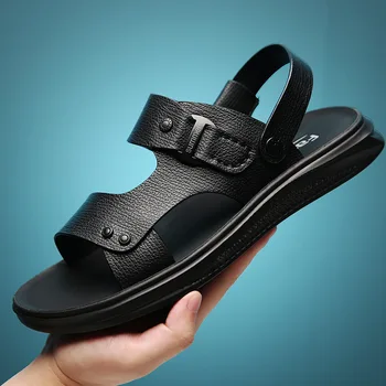 

2020 Summer New Style Men Anti-slip Sandals Korean-style Split Leather Casual Rubber Shoes Breathable Gladiator Slip-On Sandal