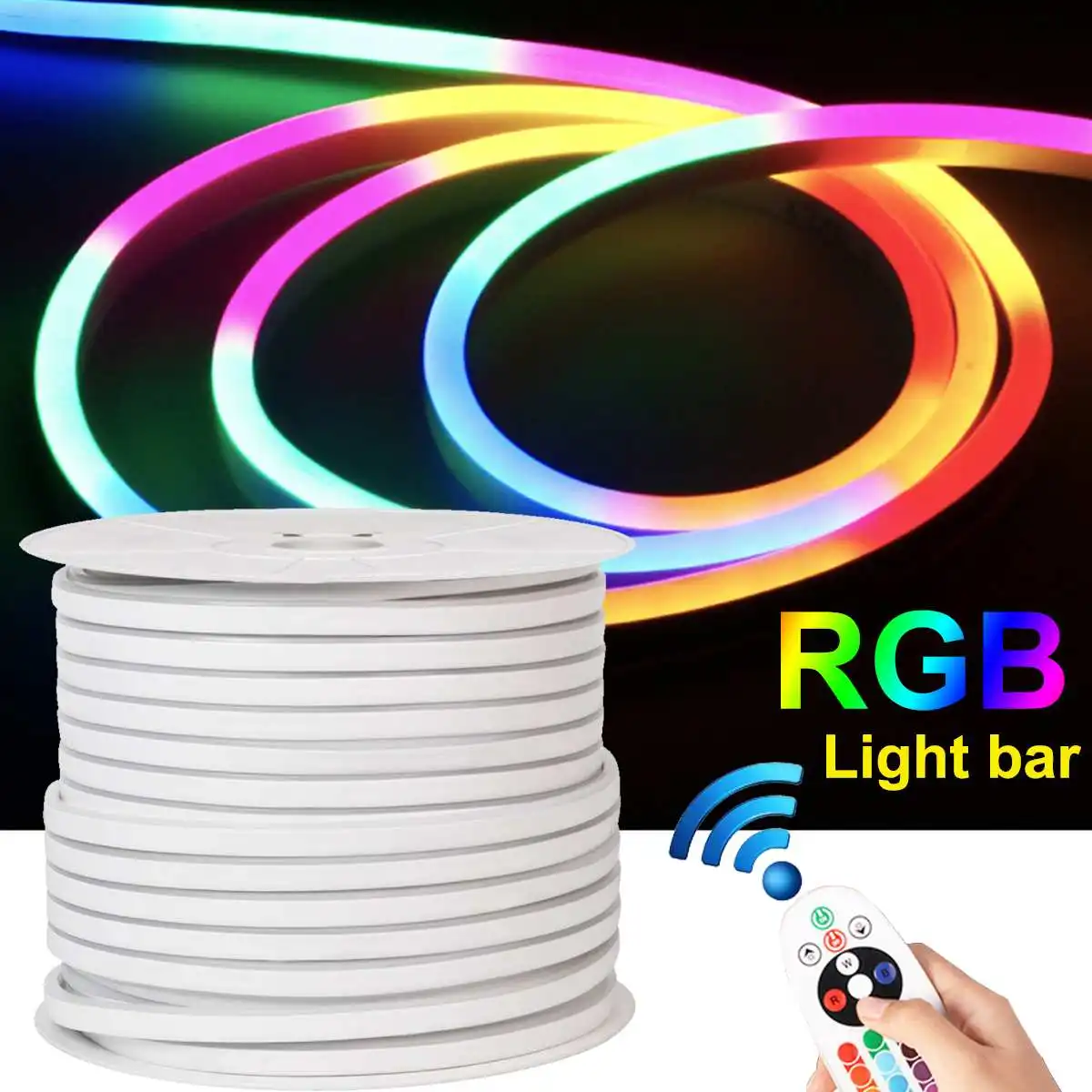 20V 12W LED Strip Light RGB Neon 1m/5m/10m w Remote Control Adapter Waterproof Flexible Tape Ribbon Backlight for Signage Party