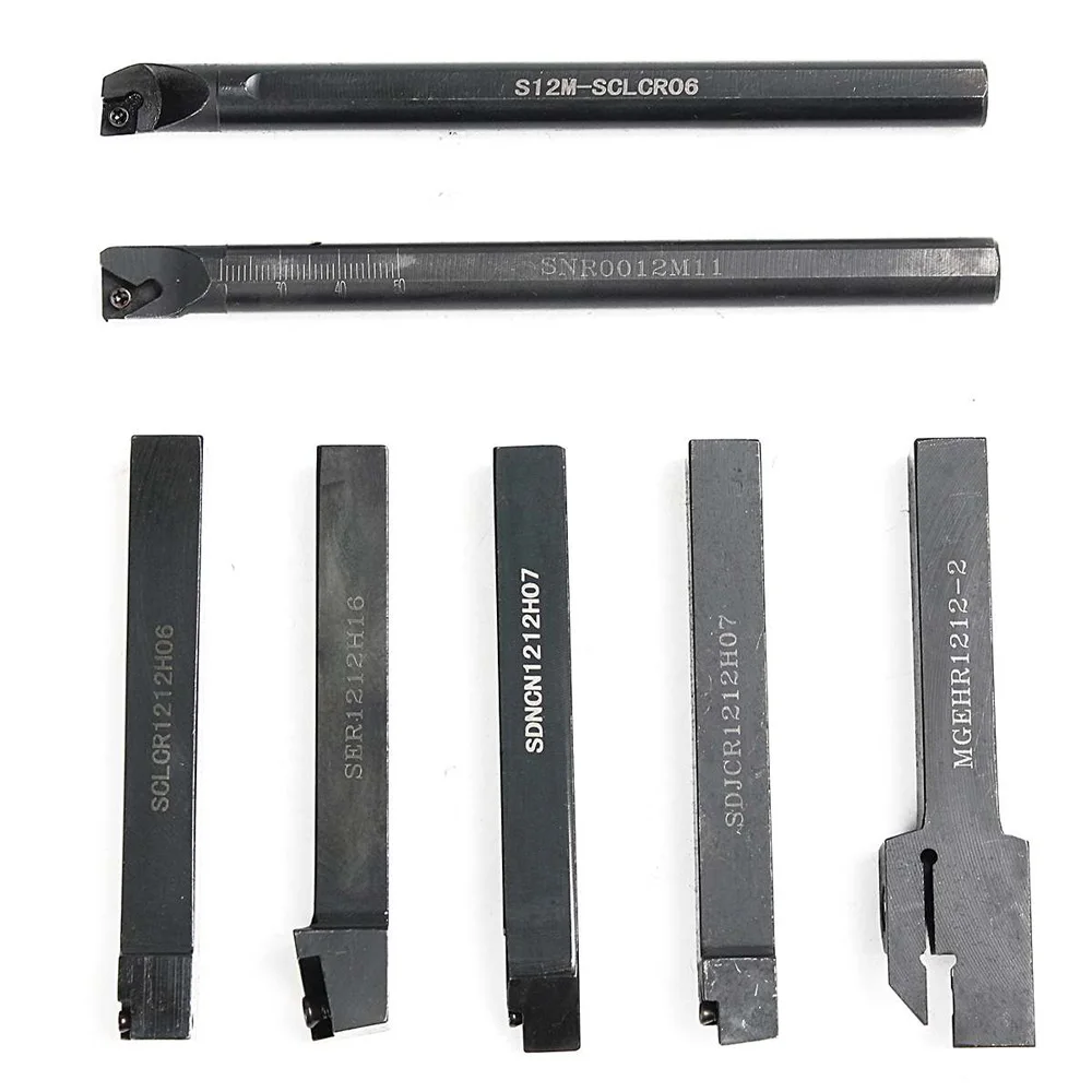 

PVD Carbide Inserts Metal Plastic 12mm Lathe Turning Tool Holder Boring Bar Set