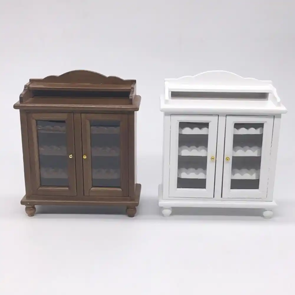Wooden Wine Cabinet Model Retro Kitchen Figurines Toy Dollhouse