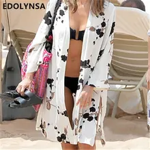 Novas Chegadas de Praia Cover up Swimwear Impressão Senhoras Caminhada na Praia de Cape Robe de Plage Túnica Mulheres Beachwear Saida de Praia # Q22(China)