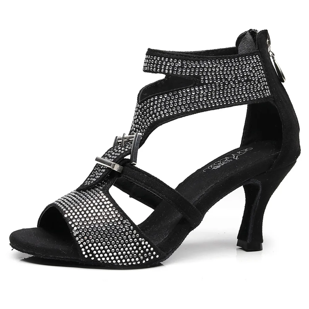 

Discounts Salsa Latin Dance Ladies Modern Stylish High Heel for Women Dancing Shoes Ladies Stylish Heel Rhinestone Black Shoe