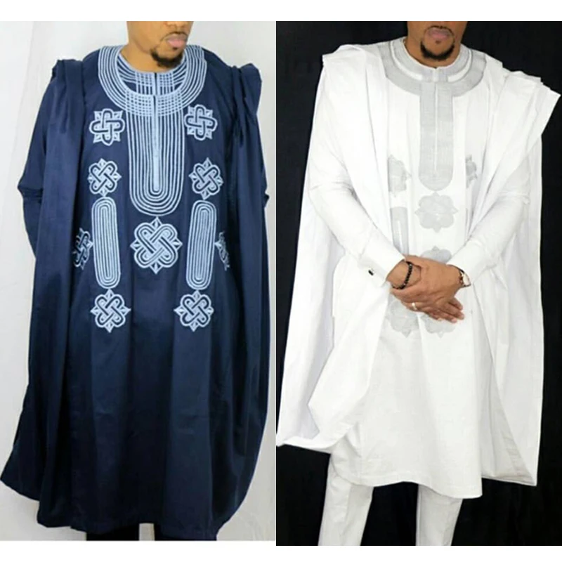 

africa men dashiki bazin riche suits tops shirt pant 3 pieces set embroidery navy blue black white african mens clothing robe