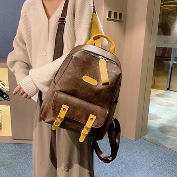 

2020 new fashion PU leather ladies backpacks, large capacity schoolbags, famous brand backpacks, travel backpacks,color matching