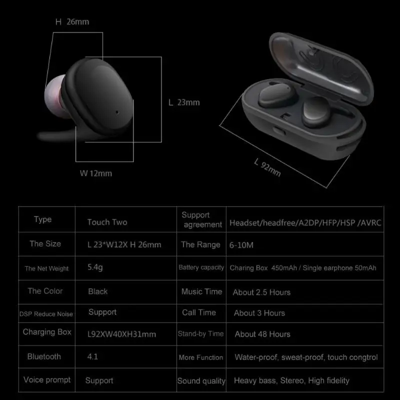 Мини TWS водонепроницаемые беспроводные бинауральные Bluetooth стерео сенсорные наушники