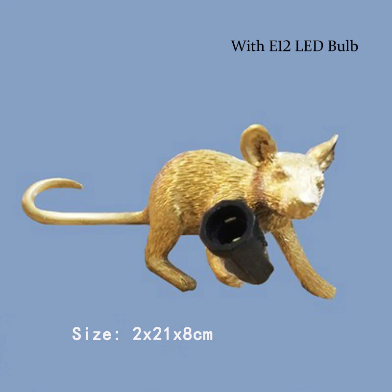 Милая Светодиодная настольная лампа из смолы с изображением животных, крыс, мышей, маленьких художественных мышей, детская настольная лампа, маленькая мини-мышь, ночник - Цвет абажура: Gold C