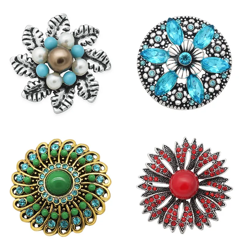Round big style Flower Rhinestone Heart Mom 30MM snap buttons fit DIY 18MM snap bracelet jewelry Gift fashion bracelet fashion jewelry