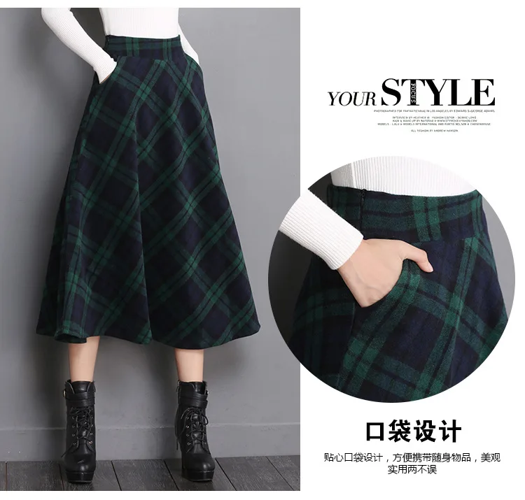 Осенне-зимняя Толстая вязаная юбка Kilt women's A Linie A shape винно-красные миди юбки клетчатые плиссированные большие юбки