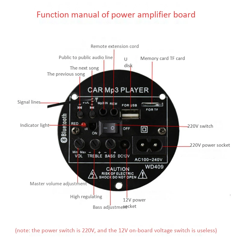 20 Вт Bluetooth Мощность Плата усилителя 12V 220V подойдет как для повседневной носки, так сабвуфер усилитель Поддержка Tf Usb Fm 4 дюймов НЧ-динамик Высокочастотный динамик Diy штепсельная вилка стандарта США