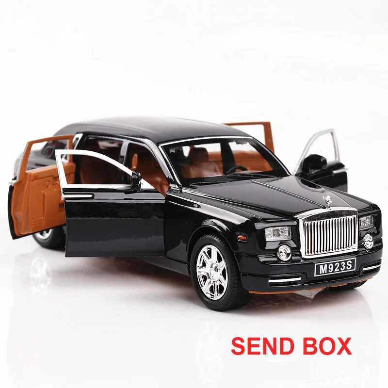 1:24 литая под давлением модель автомобиля из сплава Rolls Royce Phantom Металлический Игрушечный Автомобиль колеса симулятор звуковой светильник вытяжной автомобиль коллекция детский подарок - Цвет: Black send box
