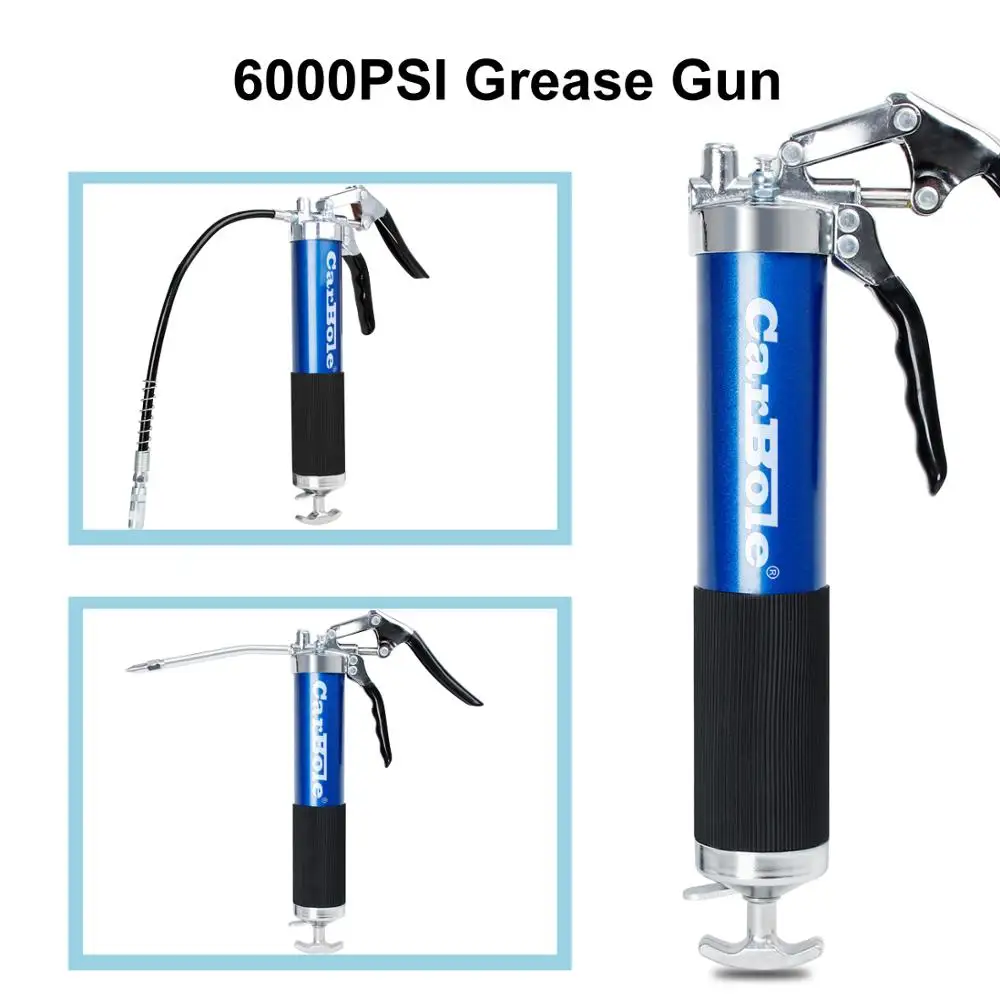 

Universal 6000 PSI Blue Heavy Duty Deluxe Grease Gun Pistol Grip Manual 14oz Cartridge w/ 18" Flex Hose for SUV Truck Excavator