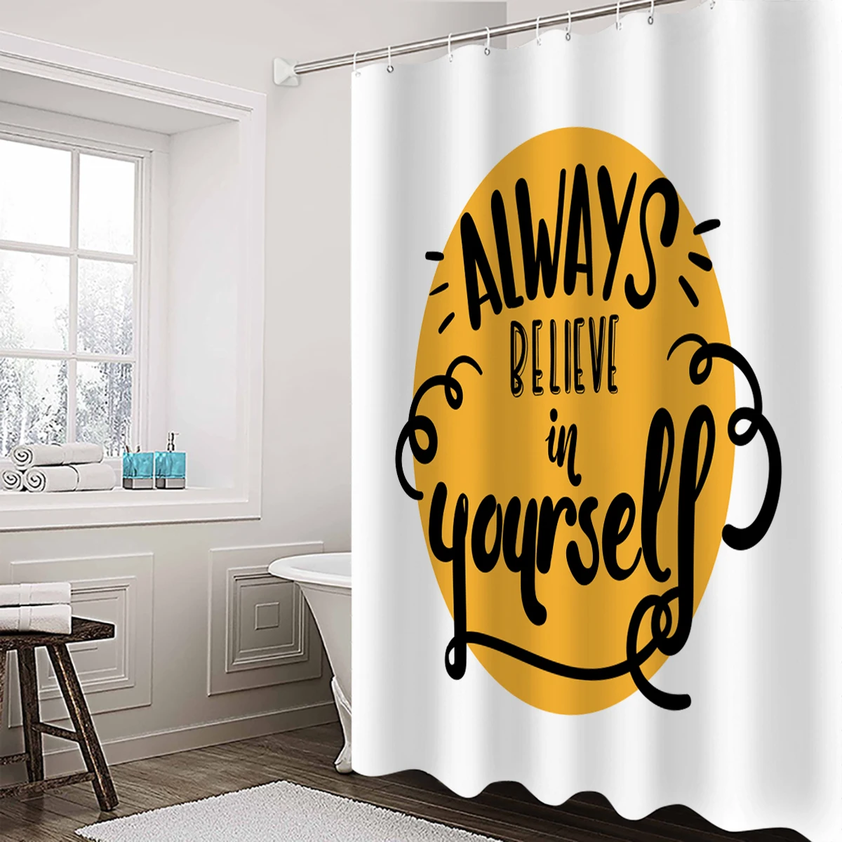 Always Believe In Yourself Shower Curtain Inspirational Quotes Bathroom Curtain Waterproof Washable Bath Curtain Customized