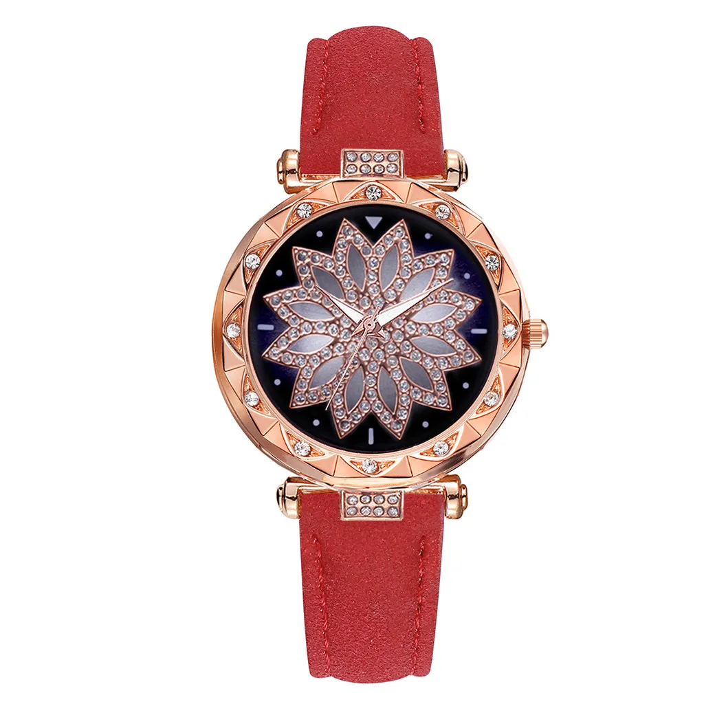 Luxury Women's Watches Leather Strap Starry Sky Ladies Watch Quartz Wristwatch Dress Women Watch Clock Gift Relogio Feminino#W - Цвет: Red