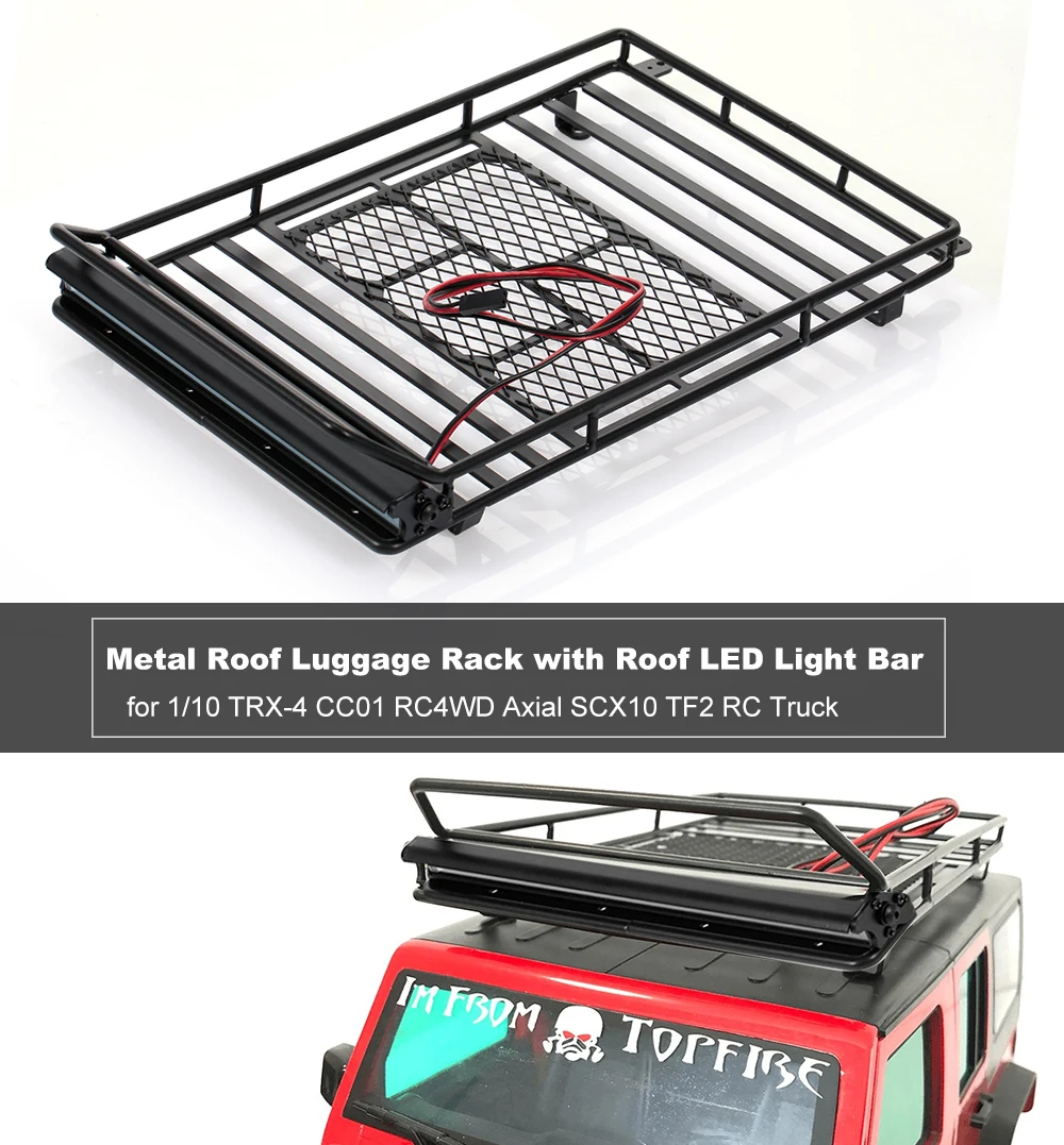 

Metal 1:10 RC Car Roof Luggage Rack With Light for 1/10 TRX-4 CC01 RC4WD Axial SCX10 TF2 RC JEEP Climbing Truck