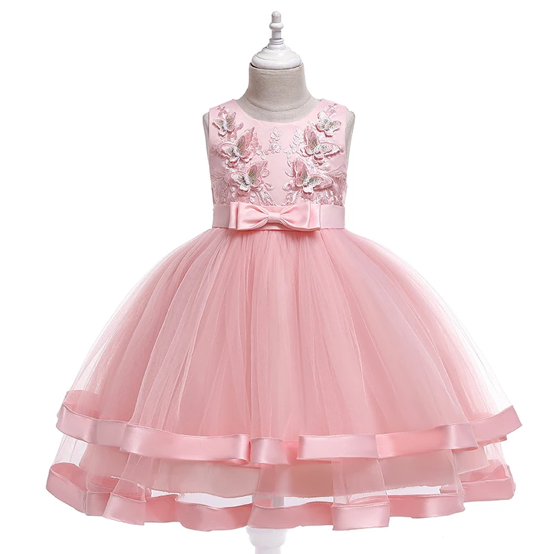 Платье с бабочками для девочек; детское кружевное платье с цветочным рисунком; платья принцессы для детей; одежда для свадебной вечеринки; платье-пачка для девочек на выпускной