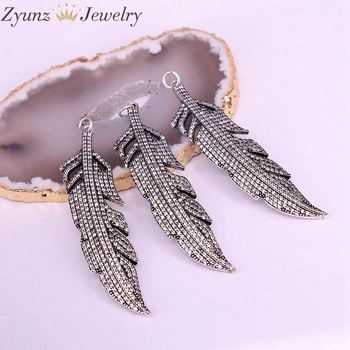 

3PCS, CZ Micro Pave Leaves Pendant, Antique Silver color, Clear Cubic Zirconia Pave Charm Feather Pendant