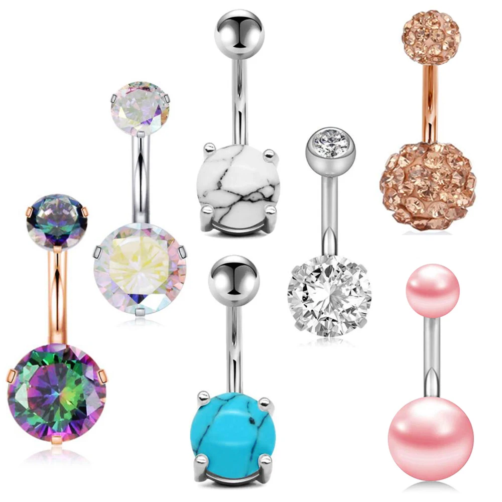 

10 Set/70pcs 14G Surgical Steel Belly Button Rings Navel Piercing Ring Barbell Crystal Wholesale Body Jewelry For Women Girls