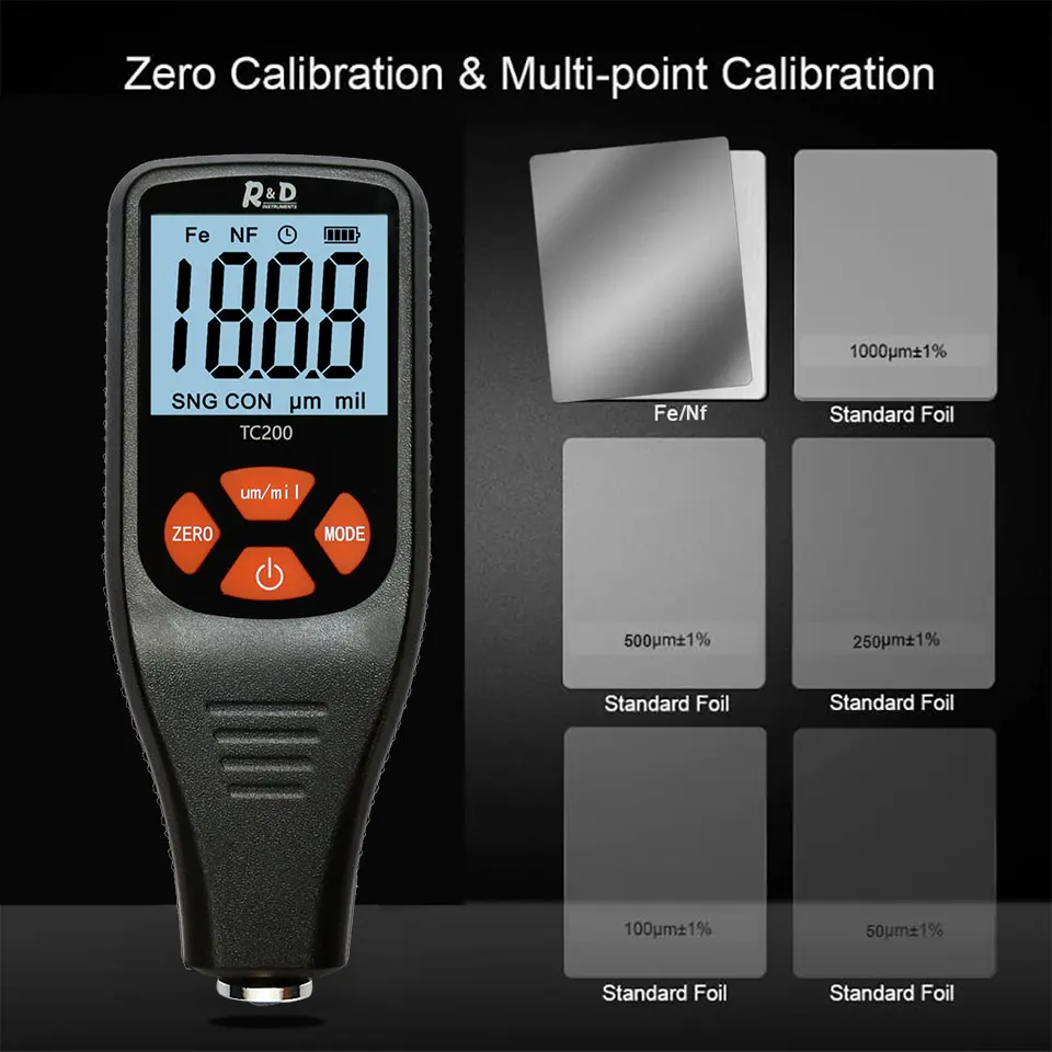 R& D толщиномер покрытия краски автомобиля 0,1 микрон/0-1500 тестер толщины пленки измерения FE/NFE русский ручной инструмент краски TC200