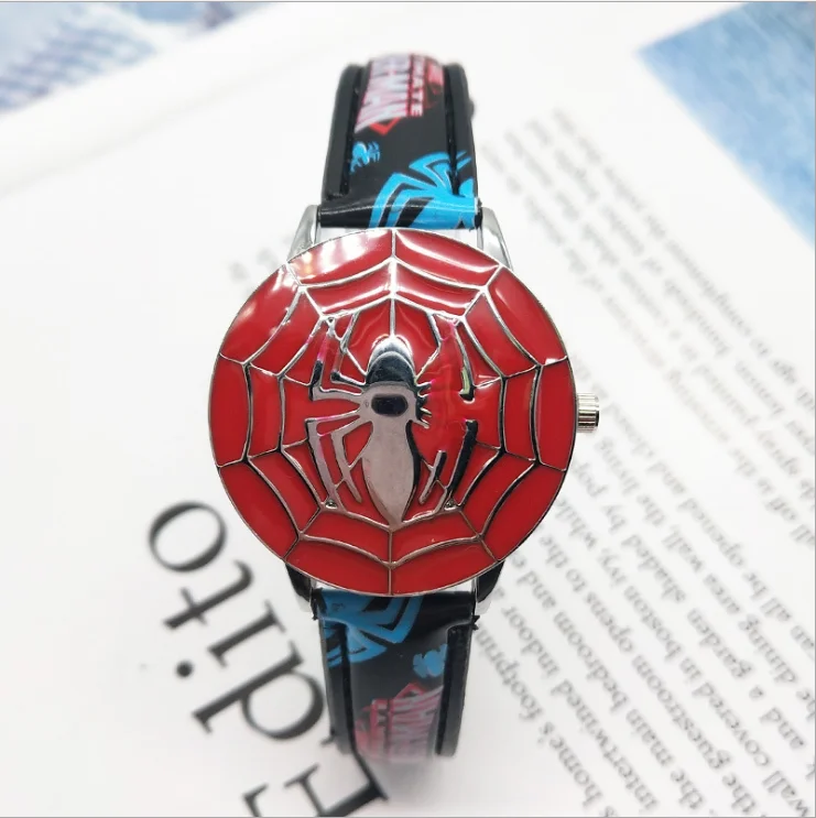 Часы Marvel, Мстители, Капитан Америка, Человек-паук, Железный человек, детские кожаные кварцевые часы с откидной крышкой, металлический чехол, часы супергероя для мальчиков - Цвет: Spiderman 2
