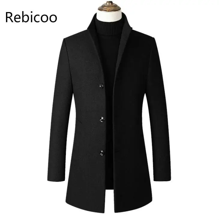 

Fashon Men Wool Jacket Men's Casual Wool Coat Slim collar wool coat Men's long cotton collar trench coats