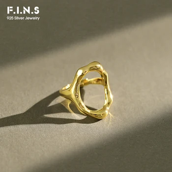 

F.I.N.S Real 925 Sterling Silver Ring Irregular Smooth Hollow Oval 2020 New Design Simple Geometric Finger Rings for Women