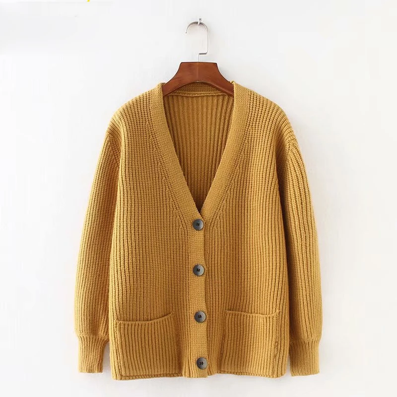 

New Woman Girl winter fall Single Breasted Female Jacket V-Neck Casual Cardigans Outerwear Loose Fit Solid Winter Jacket Coats