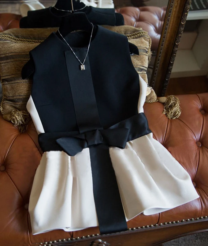 Han edition spring and summer new high quality stitching super show thin bowknot minus age temperament dress waistcoat jacket