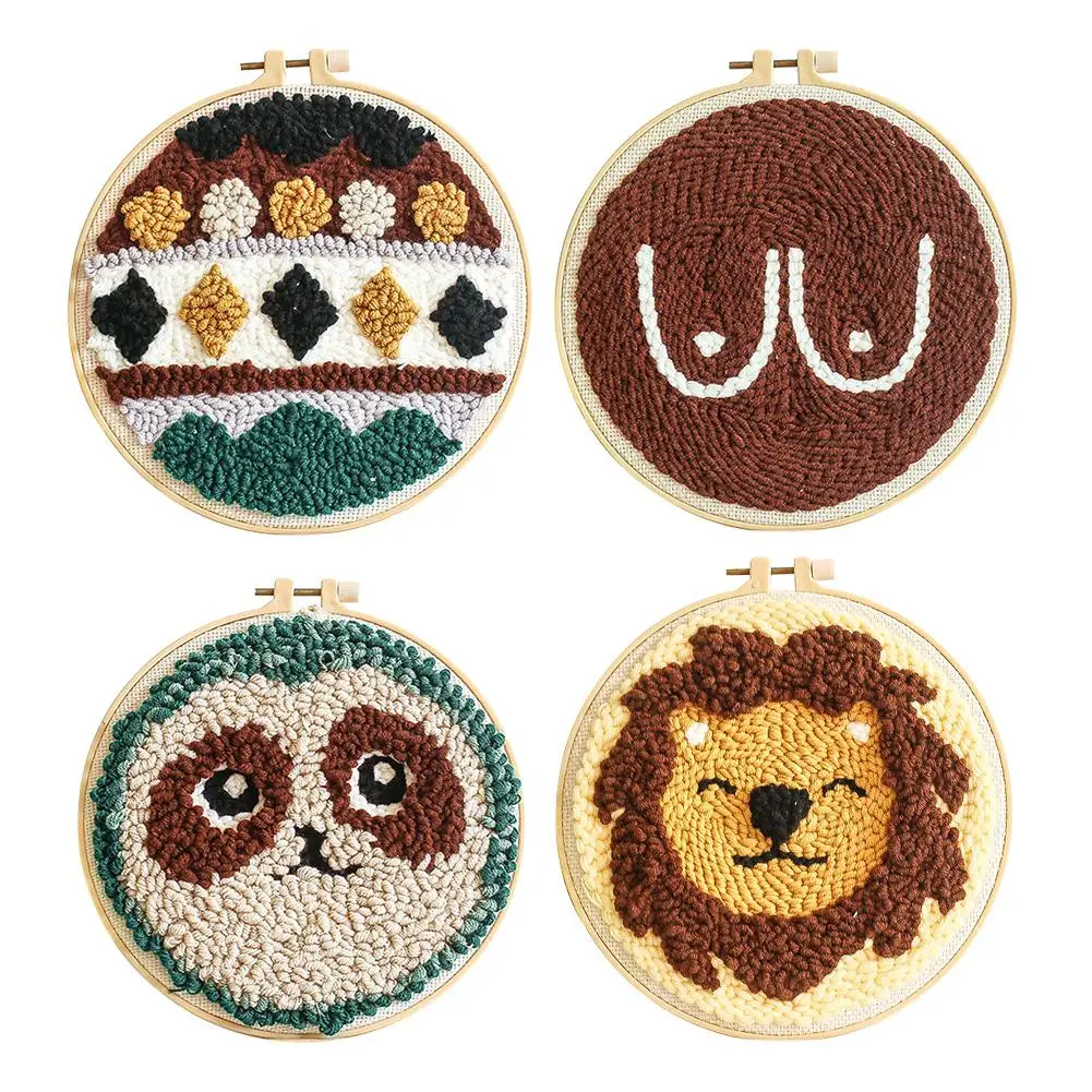 20x20cm DIY Knitting Wool Rug Hooking Kit Cartoon Embroidery Frame Needle Handmade Home Decoration |