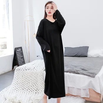 

Women Loose Modal Nightdress Large Size Long-sleeved Dress Women Long Night Dress