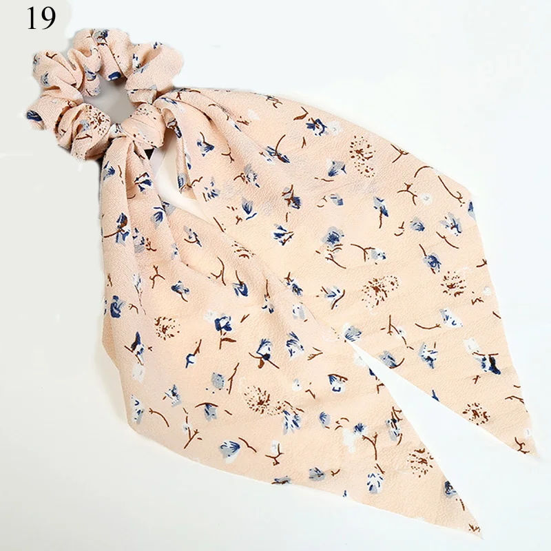 Bohemian Summer Hair Scarf for Women Elastic Hairband Dot Print Floral Pattern Hair Tie Scrunchie Bow Hair Rubber Ropes - Цвет: 19