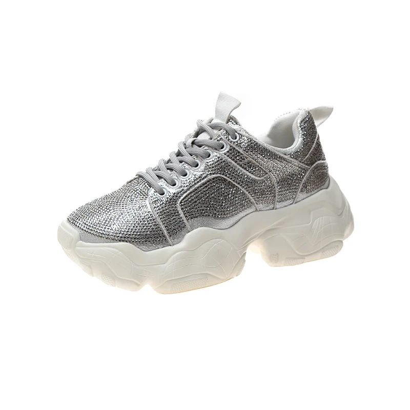 Ceny Buty z kryształkami 2019 wiosna nowych kobiet buty grube dno rhinestone buty sportowe damskie trampki europy kobiet buty A606