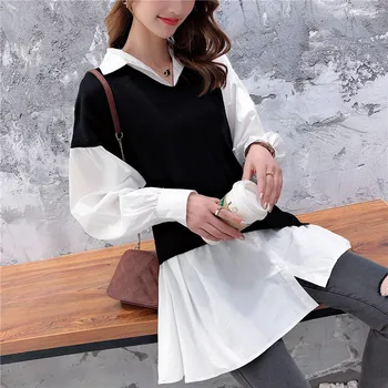 

9226 real shot new black and white splicing shirt collar fake two piece set 70 -- 4 rows of 2 shelves in the attic