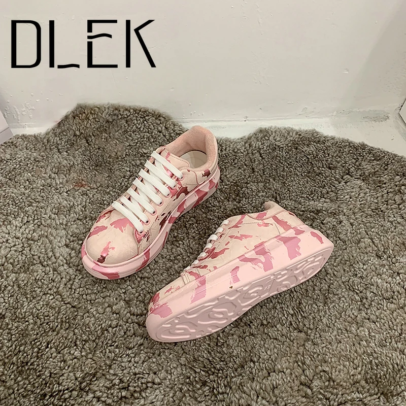 Board Shoes Chunky Platform Casual Sneakers Lace-Up Pink Spring Women Fashion Ladies