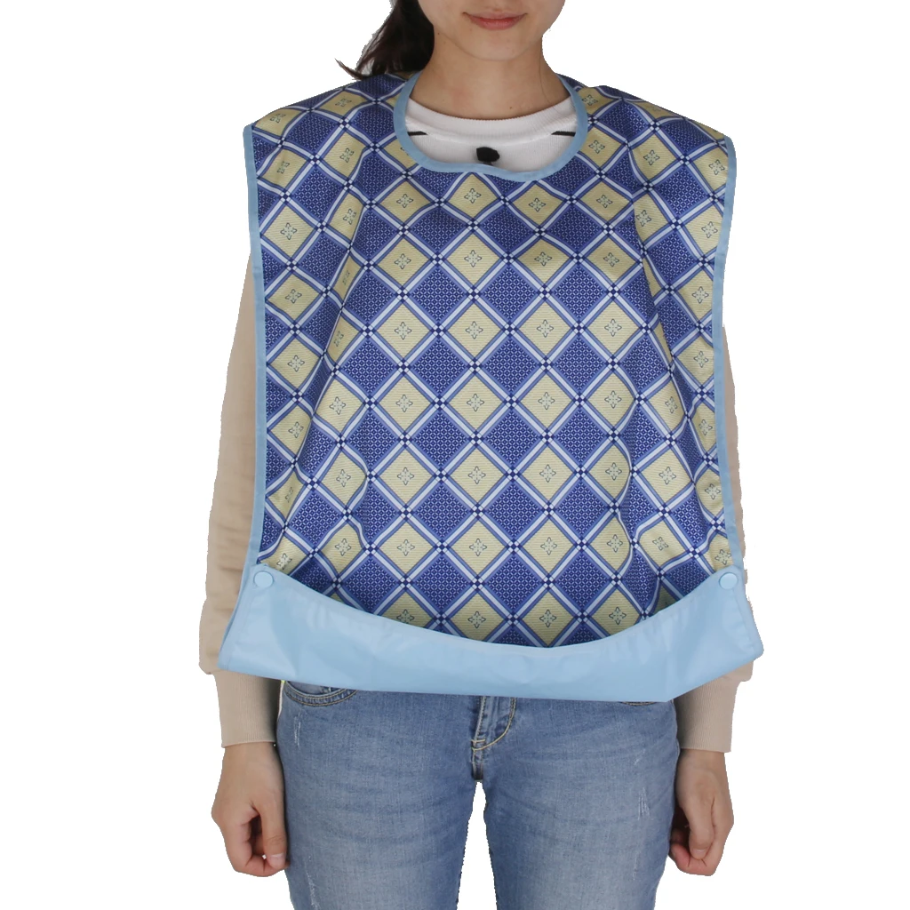 Pack of 2 Waterproof Bib Adult Mealtime Cloth Protector Detachable Disability Aid Aprons for Elderly Patients