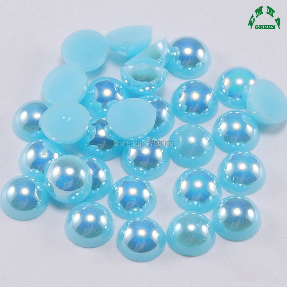 

Nail Decorations Half Pearls 2mm to 14mm Glitter AB sky blue Pearls Flat Back Pearls for Charms 3D Nails Art Decorations