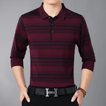 

2020 Men's Autumn New Cotton Casual Long-Sleeved Sweater Youth Lapel Striped Loose Thin Sweater