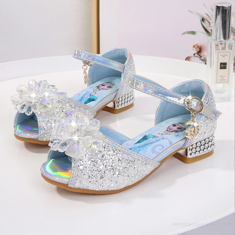 New Frozen Elsa And Anna Girls Sandals With Glitter Bow Princess Kids Soft Shoes