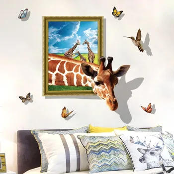 

NEW 3D Effect Window View Curious Giraffe Sticking its head into window Fake Windows Wall Stickers Removable Wall Decal