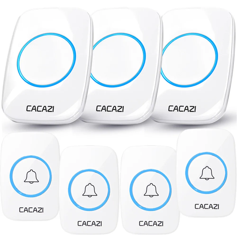 4 button 3 receiver CACAZI 60 Chime 110DB беспроводной дверной звонок Водонепроницаемый 300 м Пульт дистанционного управления EU AU UK US штекер домашний дверной звонок батарея 1 Кнопка 1 2 3 4 Приемник - Цвет: 4 button 3 receiver