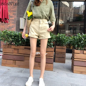 

Shorts Women High Waist Loose All-match Retro Students Single Button Pockets Korean Style Daily Leisure Solid Ladies Womens New
