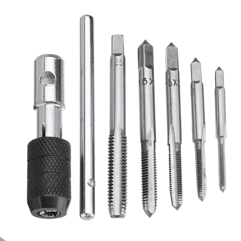 

Metric Standard 6Pcs M3-M8 Tap Drill Set T Handle Ratchet Tap Wrench Machinist Tool With Screw Tap Hand Alloy Steel