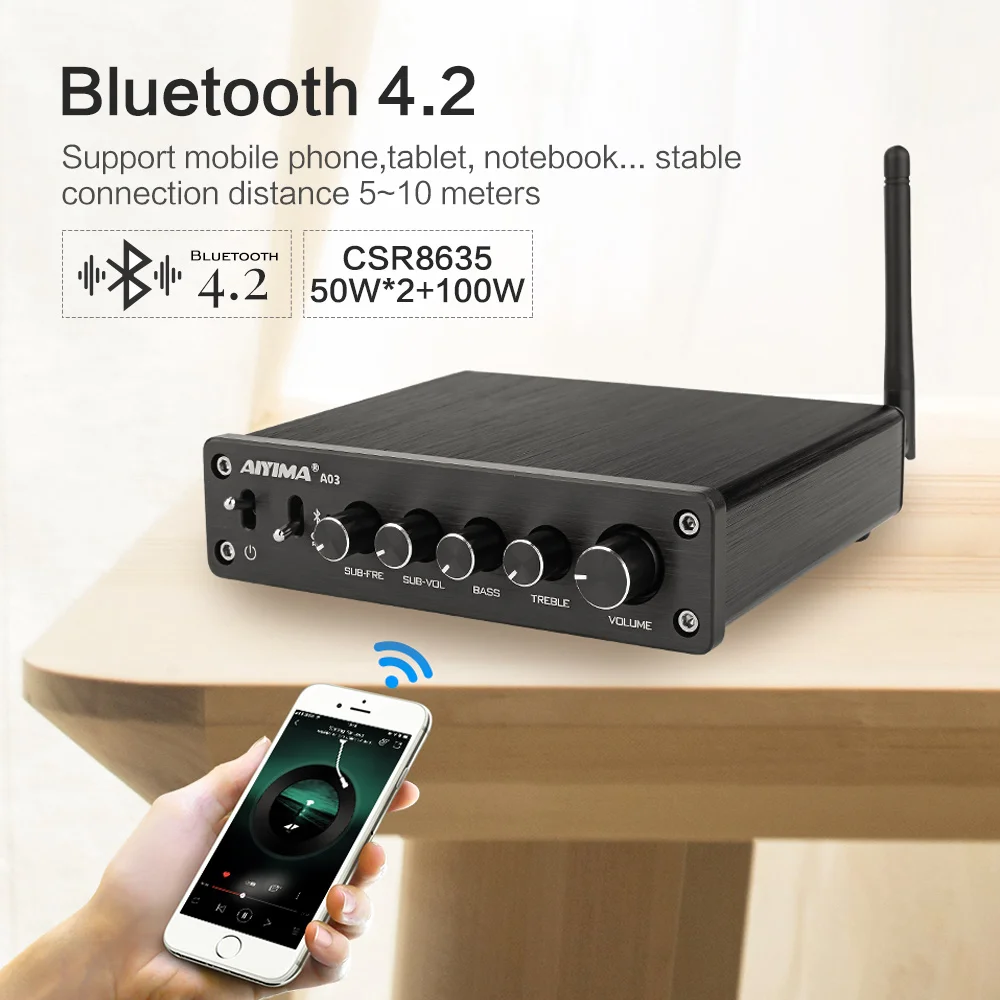 AIYIMA TPA3116 Bluetooth 2,1 канальный усилитель HIFI усилитель звука аудио сабвуфер усилитель цифровой 50 Вт* 2+ 100 Вт