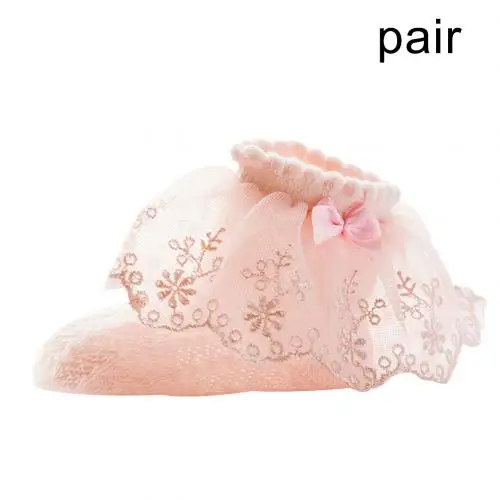 S Pink Pearl 1 пара носков для новорожденных девочек летние носки для маленьких девочек с рюшами и бантом, кружевные хлопковые носки до лодыжки носки принцессы для малышей - Цвет: S Pink Pearl