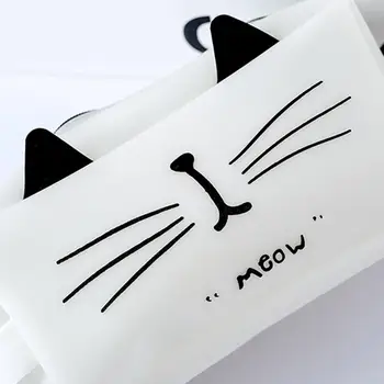 

Hot Cat Letter Printed Big Capacity Pencil Bag Silica Gel Stationery Cosmetic Pouch