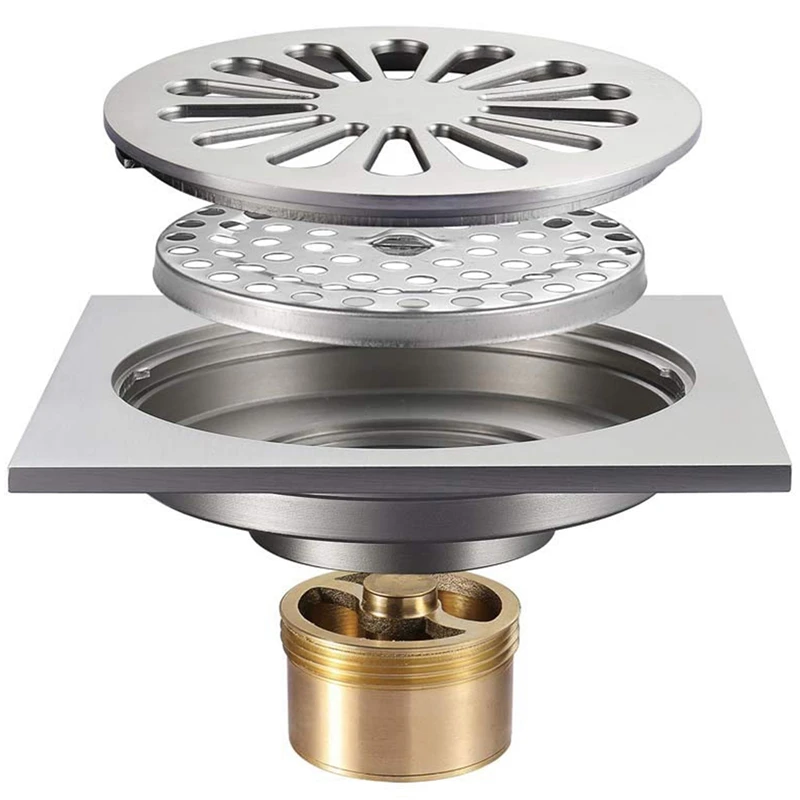 

Shower Floor Drain with Removable Pattern Grate for Bathroom and Kitchen, Made Of 304 Rustproof Stainless Steel,Steel Shower Flo