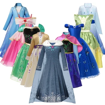 

Anna Dress Girls Elsa 2 Cosplay Costume For Kids Aurora Cinderella Princess Dresses Mermaid Tiana Halloween Party Fancy Vestido
