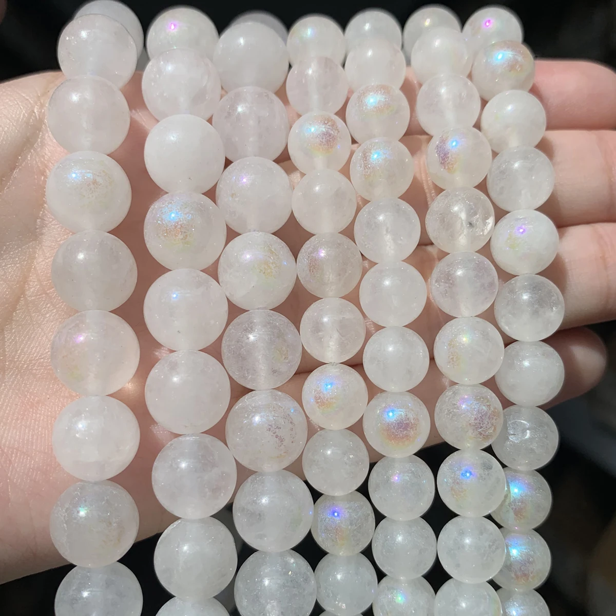 

Natural Stone AB Plated White Moonstone Beads Round Loose Spacer Beads For Jewelry Making DIY Bracelet Necklace 6/8/10mm 15Inch